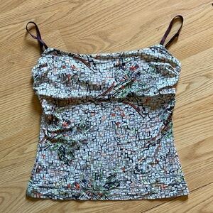 BCBGMaxAzria Ruched Blue and White Sleeveless Camisole